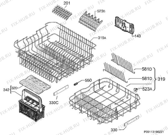 Взрыв-схема посудомоечной машины Aeg F56329IW0 - Схема узла Basket 160